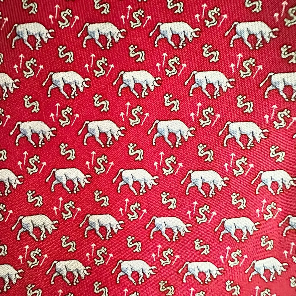 Vineyard Vines Martha Handpicked Shep Ian Red Silk Bull Market Dollar Money Tie - Picture 5 of 7
